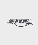 Black and white Fox promotional bike decal sticker, durable weather-resistant component for bicycles.