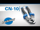 Park Tool CN-10 Pro cable and housing cutter with crimper and forming hole for bike workshop use, featuring ergonomic handle and cutting blade.