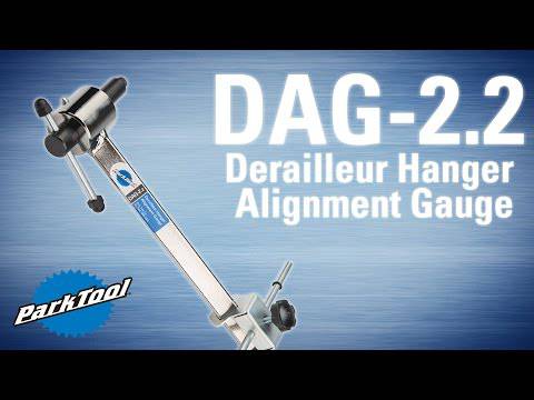 Park Tool DAG-2.2 derailleur hanger alignment gauge for precise bike derailleur adjustments in workshop settings.