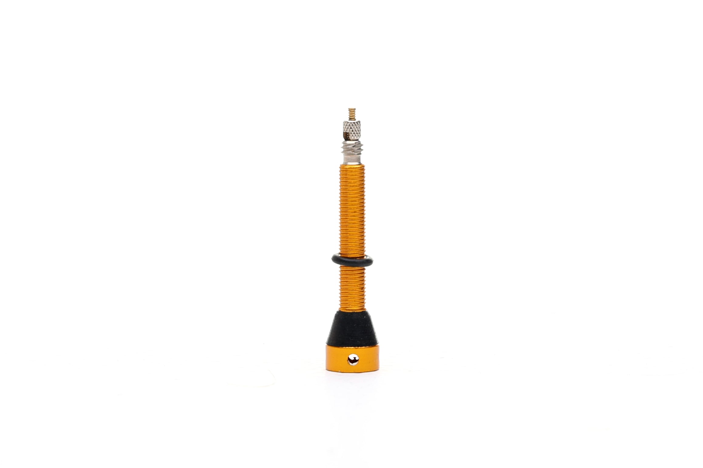 FBI 45mm tubeless valve for secure airtight seal on tubeless tires, showcasing metal valve with rubber gasket and threaded end.