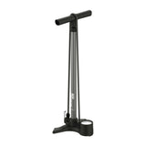 Lezyne Macro Floor Drive DV bike pump with dual valve, 220psi gauge, flat grey finish, and durable metal construction.