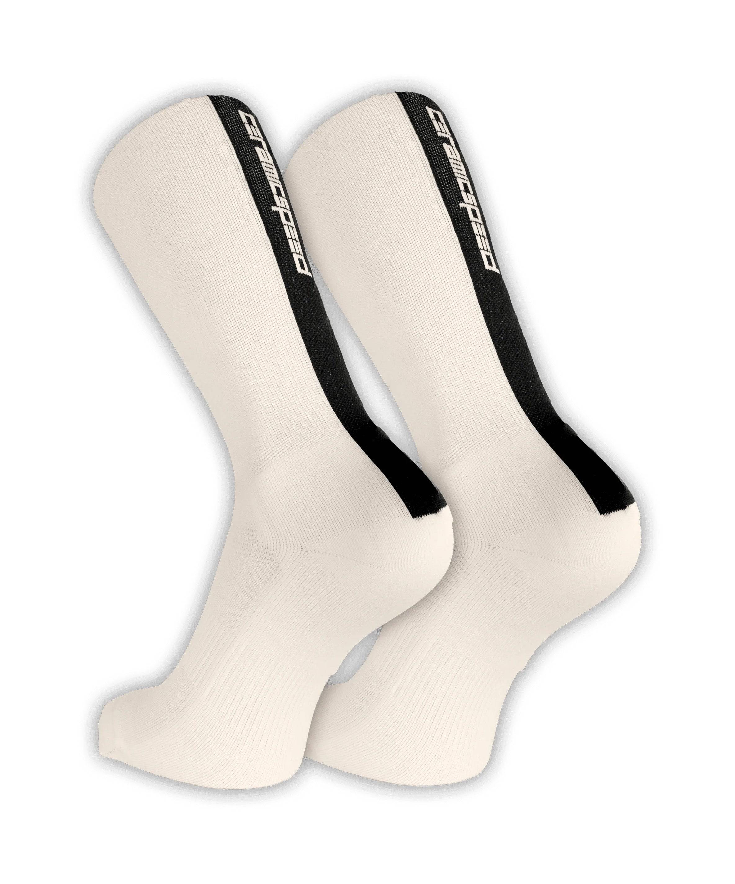 CeramicSpeed white high cuff breathable road cycling socks, performance socks for cycling comfort and style