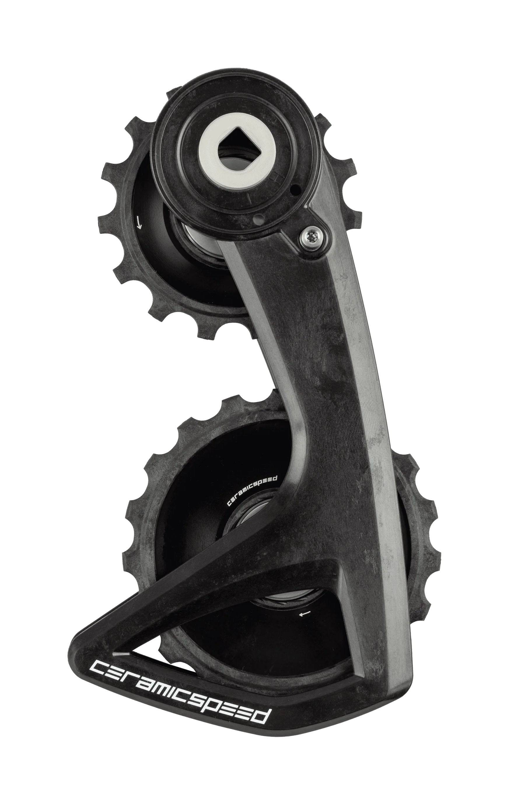 CeramicSpeed OSPW RS Alpha disc pulley wheels for SRAM Red and Force AXS groupsets, featuring sleek black ceramic components.