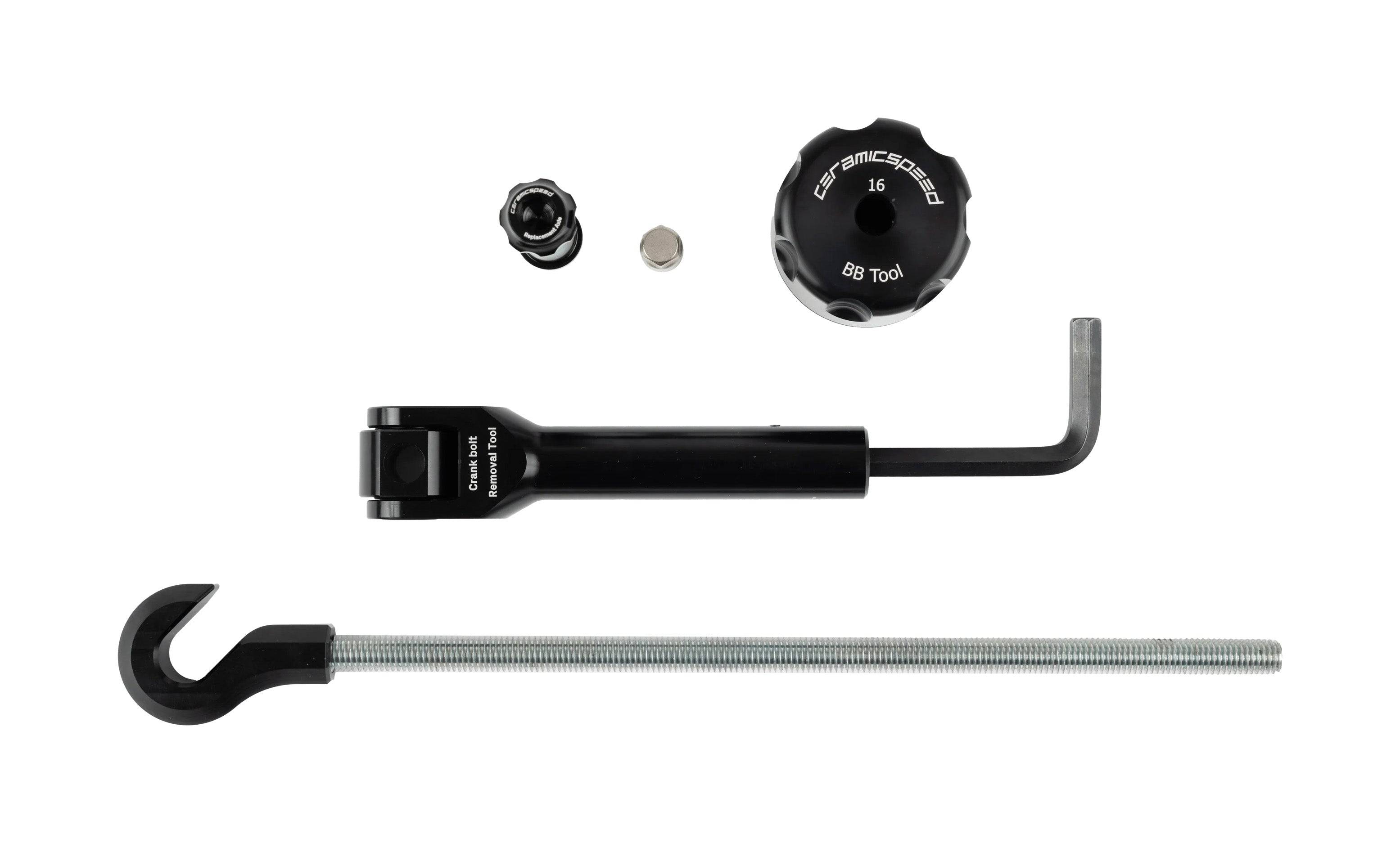 CeramicSpeed workshop crank bolt removal tool with hand-wheel for 8mm and 10mm bolts, designed for bike crank maintenance.