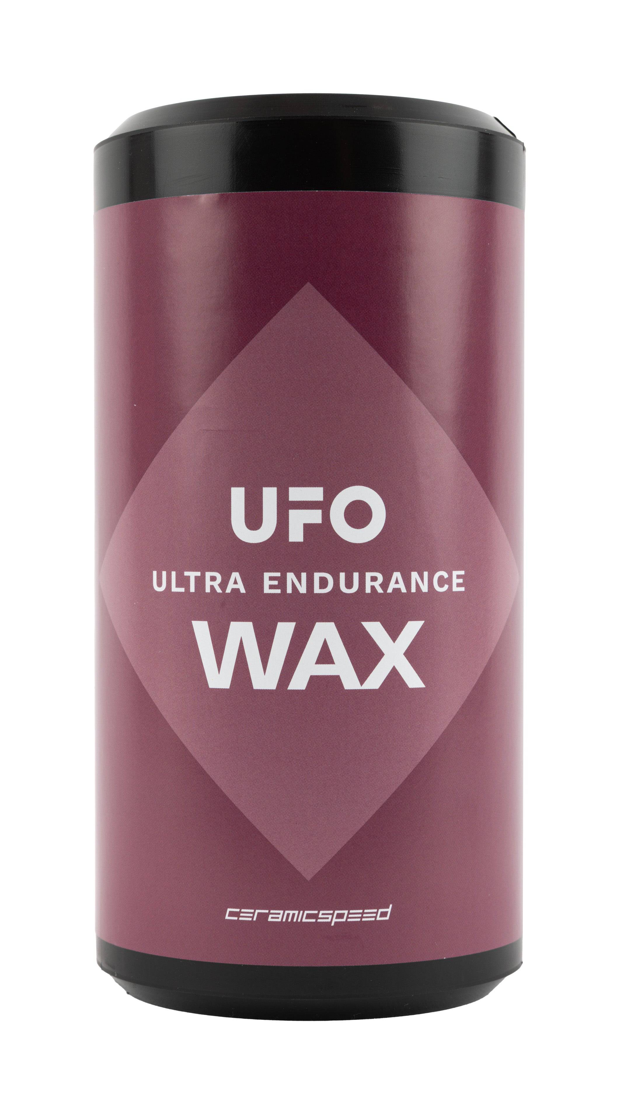CeramicSpeed UFO Ultra Endurance wax kit for cyclists, featuring long-lasting chain lubricant in a workshop setting.