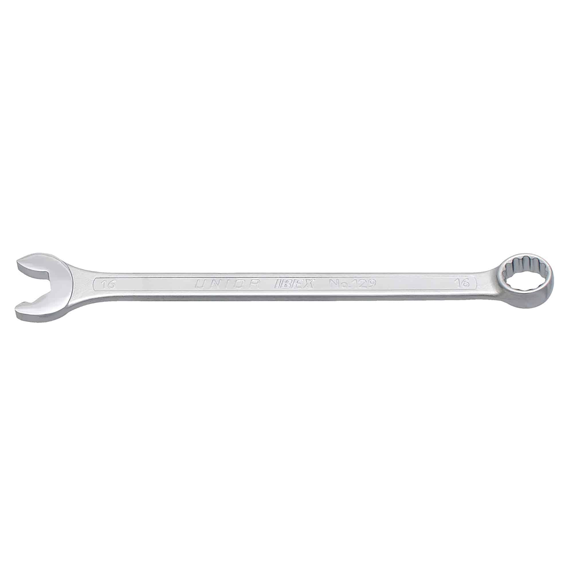 UNIOR Ibex combination wrench, a professional workshop tool with safety cut design, shown in a close-up view.