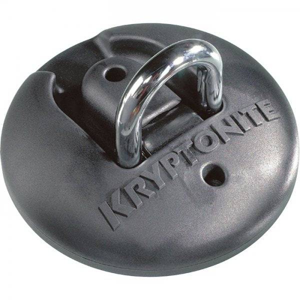 Kryptonite Stronghold ground anchor for secure bike locking, featuring durable metal construction and Sold Secure Diamond certification.