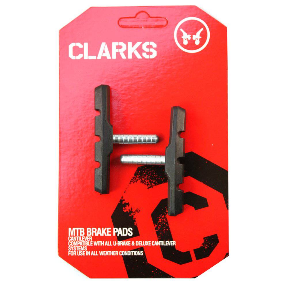 Clarks MTB hybrid V-brake pads 70mm for cantilever post brakes, showing the brake pads with textured surface and mounting hardware.