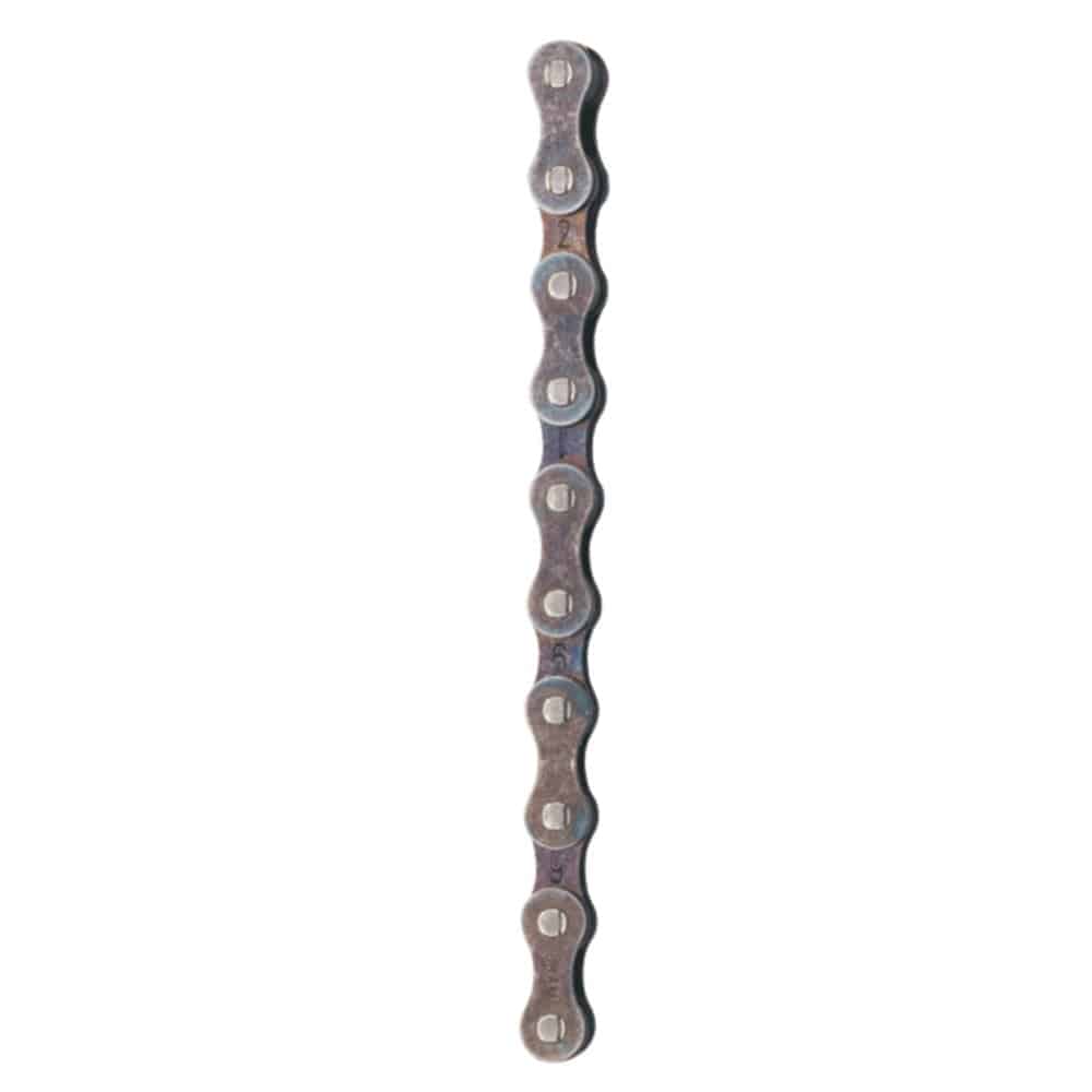 SRAM PC1 Silver single speed bicycle chain with 114 links and PowerLock connector, designed for bike component durability