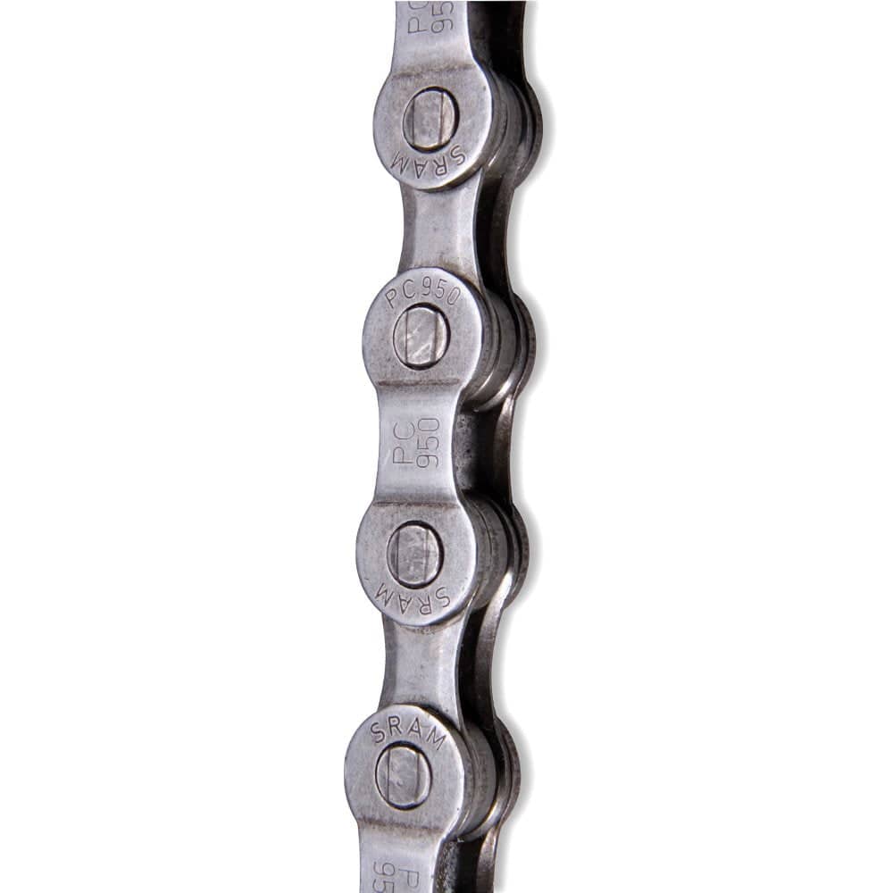 SRAM PC951 9-speed grey bike chain with 114 links, durable Powerchain II component for smooth shifting on bicycles