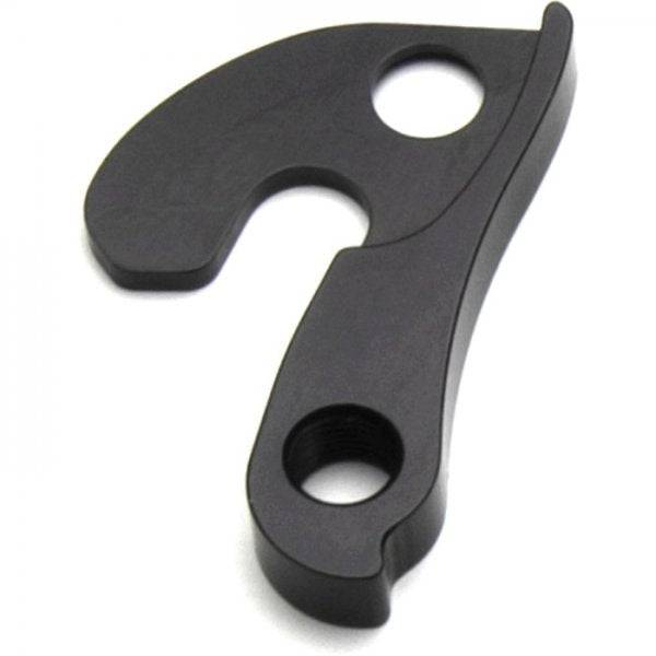 Wheels Manufacturing replaceable derailleur hanger dropout for bike frames, component part in silver with mounting hole visible.