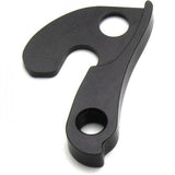 Wheels Manufacturing replaceable derailleur hanger dropout for bike frames, component part in silver with mounting hole visible.