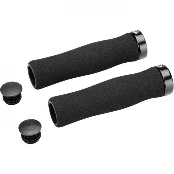 M Part Comfort Foam Lock-On Vice Grips with Bar End Plugs for bike handlebars, featuring ergonomic foam and secure lock-on design.