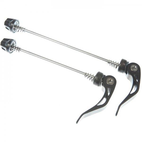 Pair of M Part quick release wheel skewers for 130mm rear bike hub, compatible with road bike wheels.