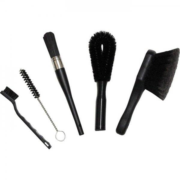 Finish Line Easy Pro Brush Set with 5 cleaning brushes for bikes, motorcycles, and cars, ideal for workshop maintenance.