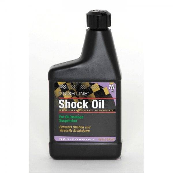 Finish Line Shock Oil 10 wt for bike suspension forks, 16 oz bottle, premium suspension fork oil for bike maintenance.
