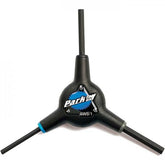 Park Tool AWS-1 hex wrench set with 4mm, 5mm, and 6mm ergonomic workshop tools on a workbench.