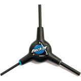 Park Tool AWS-1 hex wrench set with 4mm, 5mm, and 6mm ergonomic workshop tools on a workbench.