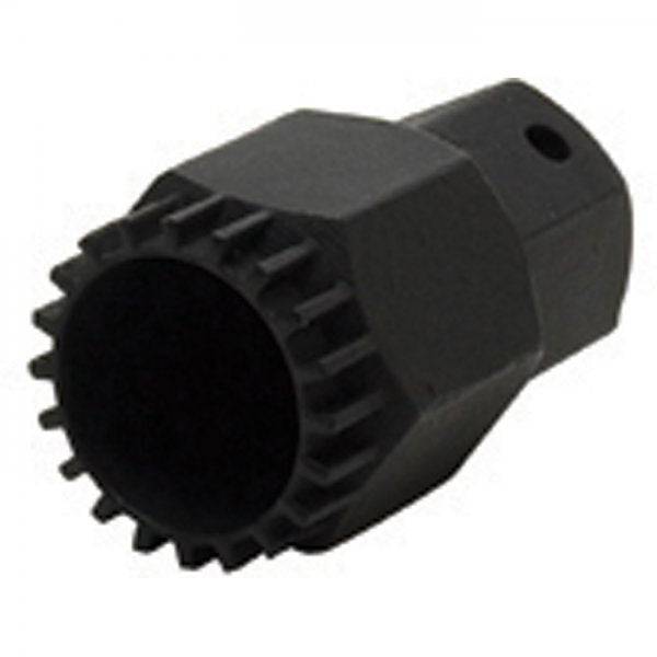 Park Tool BBT-22 bottom bracket tool for Shimano and ISIS splined bottom brackets, 20-tooth workshop bike tool in use.
