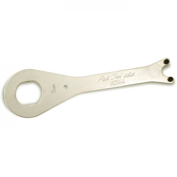 Park Tool HCW-4 36mm box-end wrench and bottom bracket pin spanner tool for bicycle workshop maintenance.