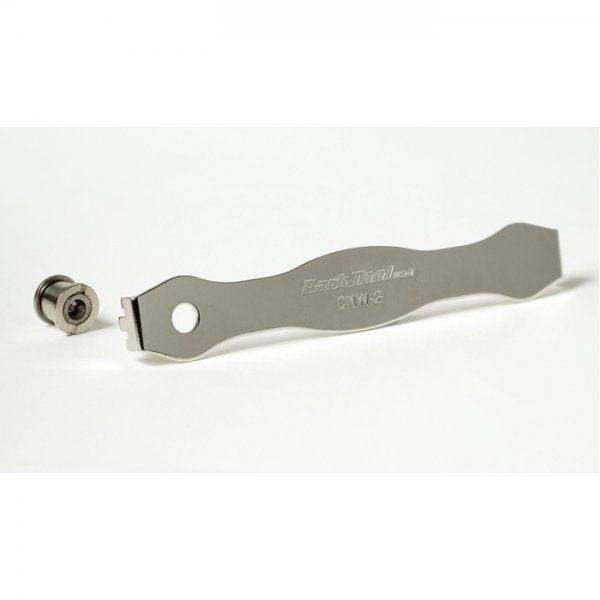Park Tool CNW-2 chainring nut wrench for slotted nuts, used for installation and removal in bike workshop settings.