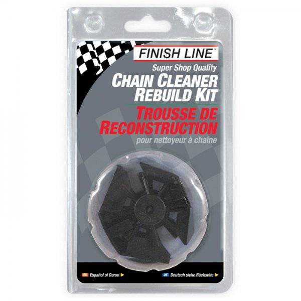 Finish Line rebuild kit for post-2004 Pro Chain Cleaner with brushes and scrubber pads, workshop maintenance accessories.