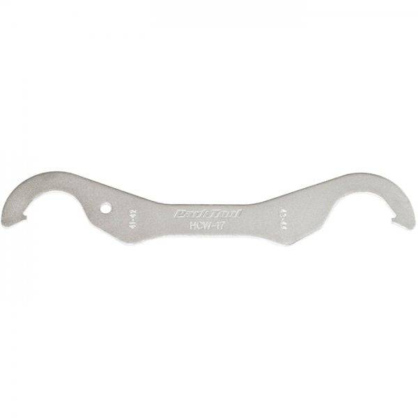 Park Tool HCW-17 fixed-gear lockring wrench with dual radius hooks, 29cm, used for bike workshop maintenance.