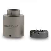 Park Tool CRC-15 Crown Race Cutter Adapter for 1.5-inch tapered steerer forks, used in bike workshop for precise crown race fitting.