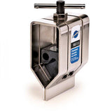 Park Tool SG-7.2 oversized adjustable saw guide for aero seatposts and tubes, used in workshop for precise cutting.
