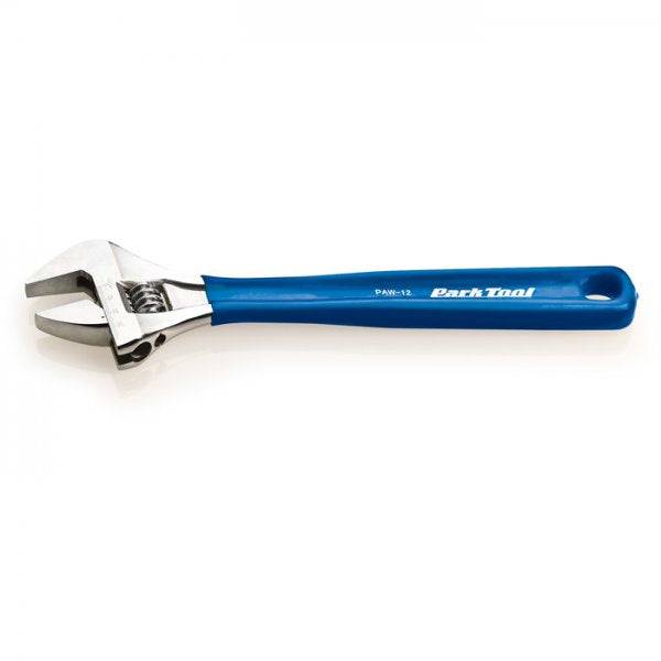 Park Tool PAW-12 12-inch adjustable wrench with vinyl handle and laser scale, ideal for bike maintenance and workshop use.