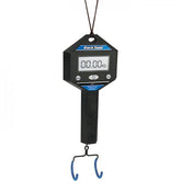 Park Tool DS-1 digital scale for bikes, frames, and components with hanging hook, ideal for workshop weight measurement.