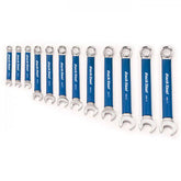 Park Tool MWSET-2 metric wrench set with 6-17mm wrenches, durable workshop tools arranged on a workbench.