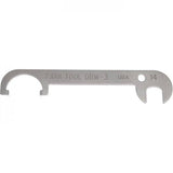 Park Tool OBW-3 offset brake centerer with 14mm wrench for caliper brakes, used in bike workshop maintenance.