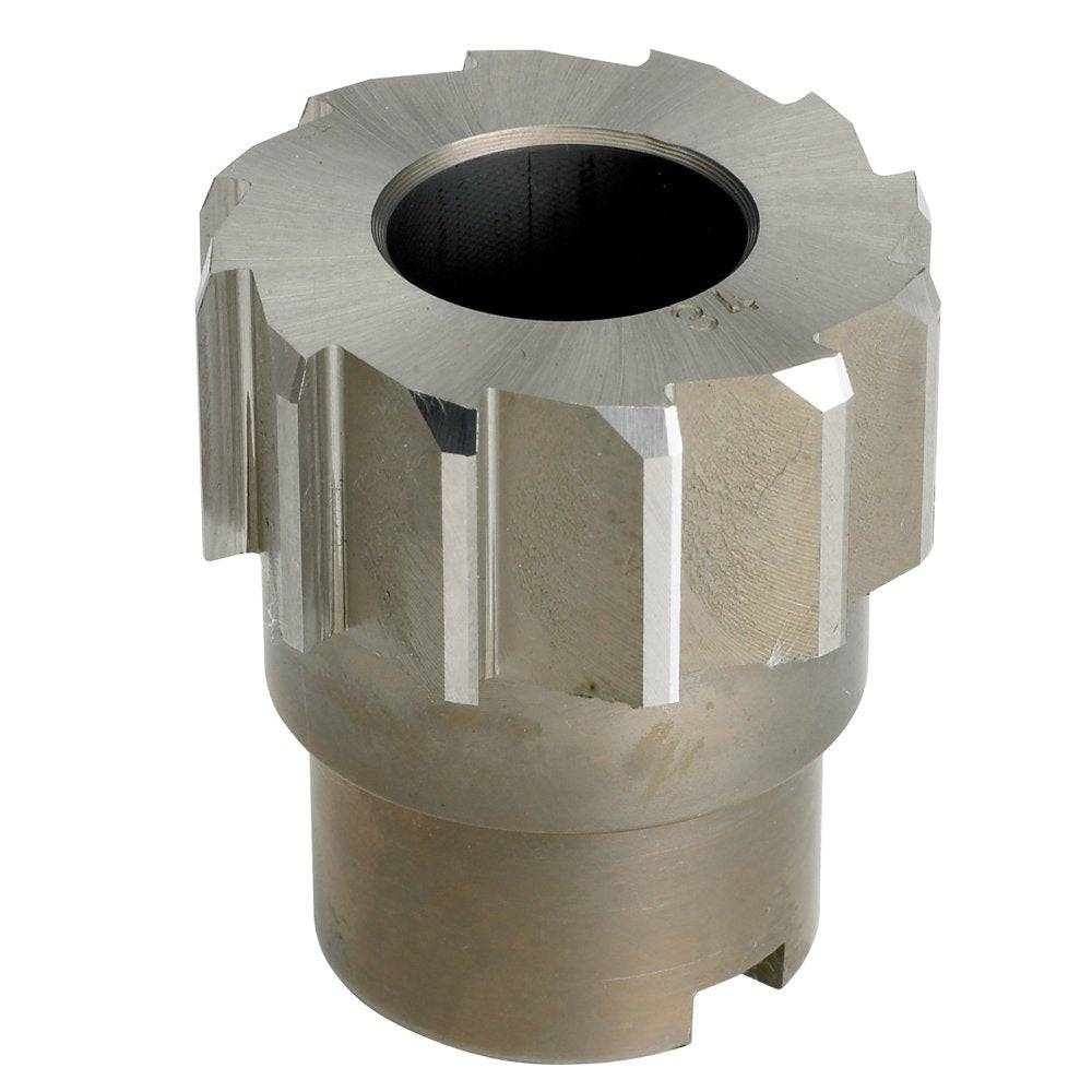 Cyclo Tools 1-inch head tube reamer tool for bike steering alignment and maintenance, shown in a workshop setting.