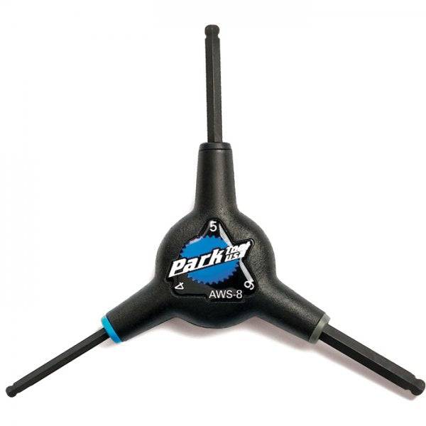 Park Tool AWS-8 ball driver hex wrench set with 4mm, 5mm, and 6mm ergonomic handles, ideal for workshop use.