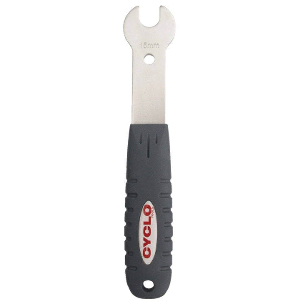 Cyclo Tools workshop 15mm pedal spanner tool for bike maintenance and pedal repair, showing the metal wrench with handle.
