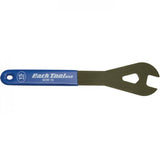 Park Tool SCW-15 15mm shop cone wrench for bicycle wheel maintenance, showing a sturdy metal tool on a workshop surface.