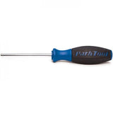 Park Tool SW-16 3.2mm square socket spoke wrench for aero rims, shown in workshop setting with handle and socket details.