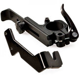 Park Tool TS-25 wheel truing stand attached to a repair workstand, used for bicycle wheel alignment and repair.