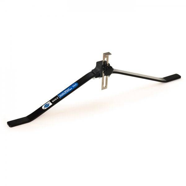 Park Tool WAG-5 portable wheel alignment gauge for 24-29 inch bike wheels, used for workshop bike wheel adjustments.