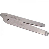 Park Tool TL-5 heavy-duty steel tyre levers set of 2 for tough tyre removal, used in workshop bicycle maintenance.