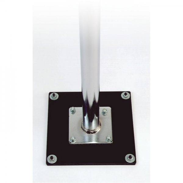 Park Tool FP-2 floor mounting plate for PRS-2 and PRS-3 repair stands, shown attached to workshop floor for stability.