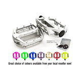 Fat Spanner Fattys Flatties Dobber silver alloy flat bike pedals with pins, designed for durable and secure riding.