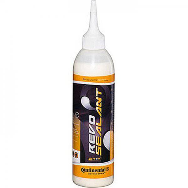 Continental Revo Sealant 240ml for bicycle tires, tubeless and tubular protection, stored in a clear bottle with a black cap.