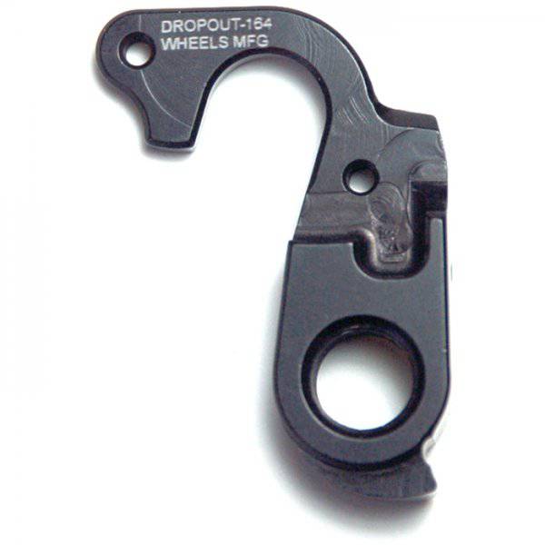 Wheels Manufacturing replaceable derailleur hanger dropout made of CNC machined aluminum, showcasing its sleek, durable component design.