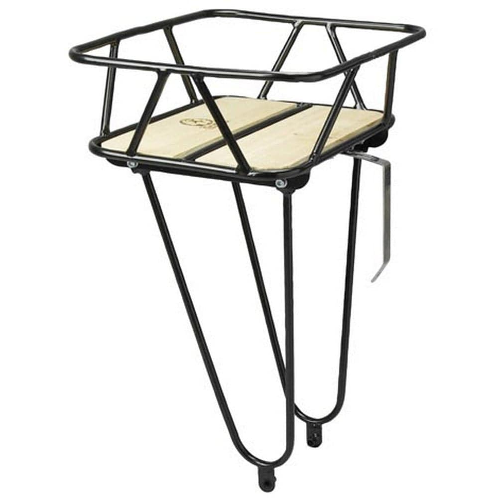 Minoura King Carrier Junior front bike rack with Japanese Maple wood finish, lightweight accessory for attaching to bike front.