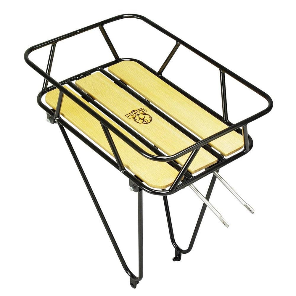Minoura Gamoh King rear carrier rack for town bikes with Japanese Maple wood finish, sturdy bicycle accessory for cargo transport