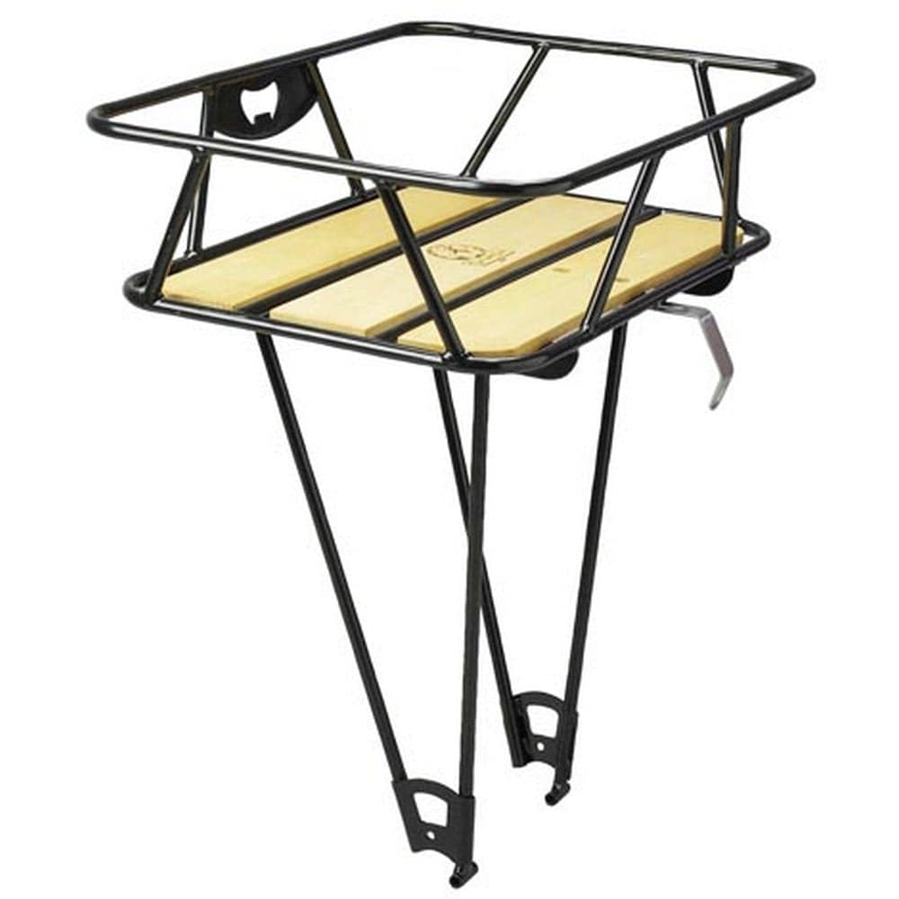 Minoura King Carrier front bike rack with Japanese Maple wood accents, designed for durable cycling accessories