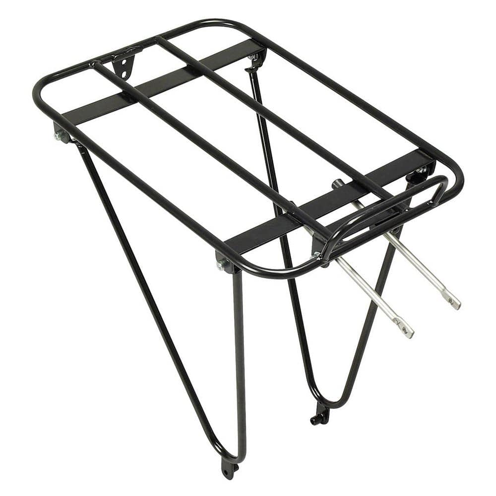 Minoura Gamoh King rear rack for town bikes, durable luggage carrier with easy installation, shown mounted on a bicycle.