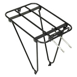 Minoura Gamoh King rear rack for town bikes, durable luggage carrier with easy installation, shown mounted on a bicycle.